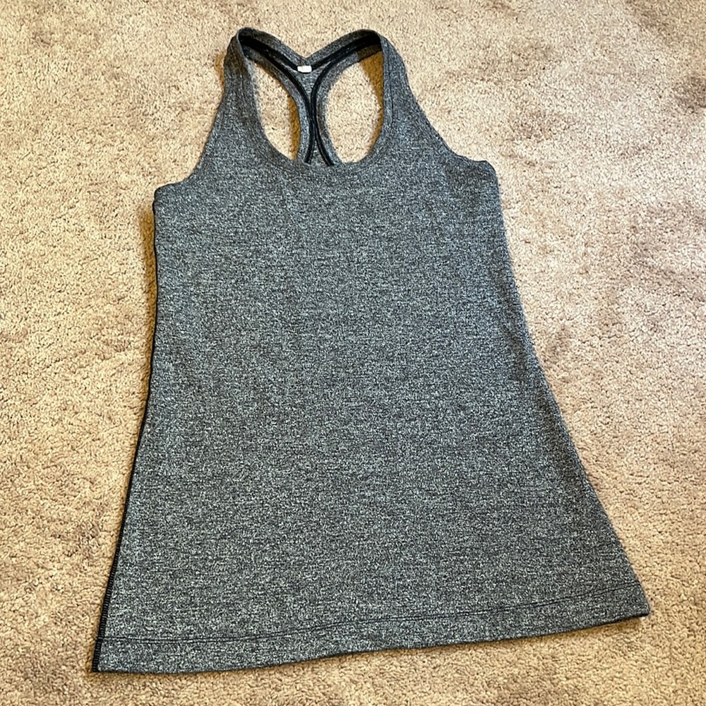 Lululemon grey tank with black embroidery, size 4